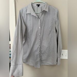Ann Taylor Black and White Striped Button Down Shirt